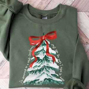 I&#39;m Dreaming of a White Christmas Sweatshirt, White Christmas Sweater, Christmas Tree Shirts, Womens Christmas Shirts, Christmas Bow Shirt