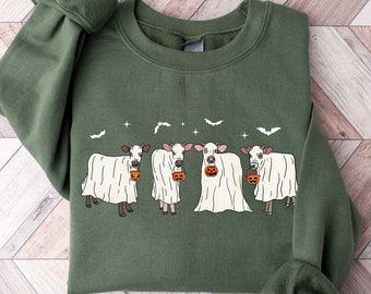 Ghost Cows Sweatshirt, Halloween Sweatshirt, Halloween Animals, Ghost Shirt, Cow Lovers Halloween Gift, Cow Shirt, Halloween Spooky Cows Tee