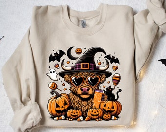 Highland Cow Halloween Sweatshirt, Halloween Sweatshirt, Halloween Animals, Ghost Shirt, Cow Lovers Halloween Gift,Cow Shirt,Spooky Cows Tee