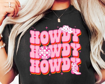 Howdy Southern Western Girl Country Rodeo T-Shirt, Groove Pink Cowgirl Disco Shirt, Country Disco Sweatshirt, Pink Western Girl Shirt Gift