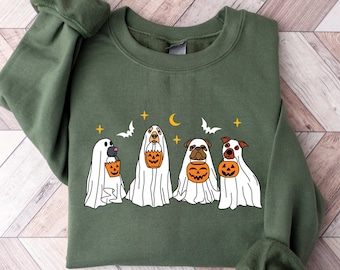 Halloween Dog Sweatshirt, Halloween Sweatshirt, Halloween Sweater,2024 Happy Halloween, Retro Spooky Season,Ghost Sweatshirt,Ghost Dog Shirt