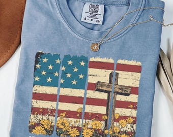 Comfort Colors® Retro USA Shirt, USA Flag Shirt, Stars Stripes and Jesus Shirt, Religious Faith Shirt, USA Shirt, 4th of July Shirt