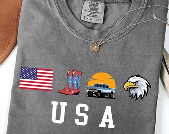 Comfort Colors® USA Icons Shirt, USA Flag Shirt, 4th of July Tee, USA Western Shirt, America t-shirt, Patriotic Usa Tee, Country, Western