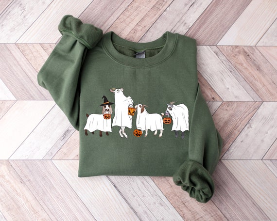 Halloween Goat Sweatshirt, Halloween Sweatshirt, Ghost Goat Shirt, Ghost Shirt, Goat Lover Gift, Funny Halloween Animals, Fall Shirt