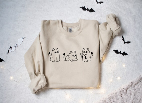Halloween Sweatshirt, Cute Cat Sweatshirt, Cute Cat Ghost Shirt, Ghost Cat Shirt, Spooky Season, Cool Halloween Cat Shirt, Cat Lover Tshirt