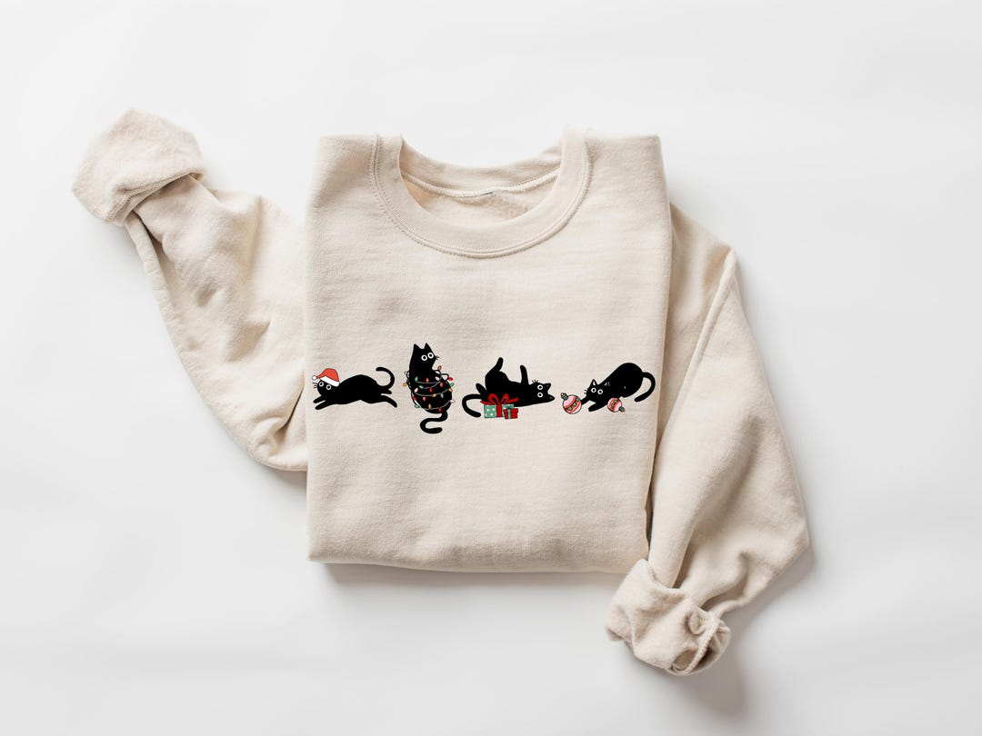 Christmas Cute Cat Sweatshirt, Cat Lover Crewneck Sweatshirt, Christmas Black Cat Shirt, Cat Mommy Shirt, Cat Lover Gift For Christmas