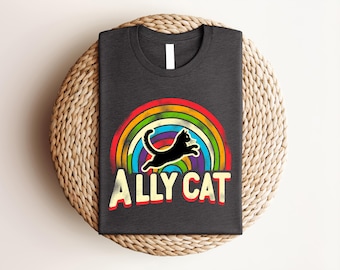 Pride Ally Cat Shirt, Retro Rainbow Colors Cat Ally Shirt, Cat Pride Shirt, Funny Pride Shirt, LGBTQ Shirt, LGBT Gifts, Love Is Love T-Shirt