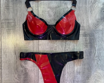Handmade Latex Bra and Panties Set, Lingerie
