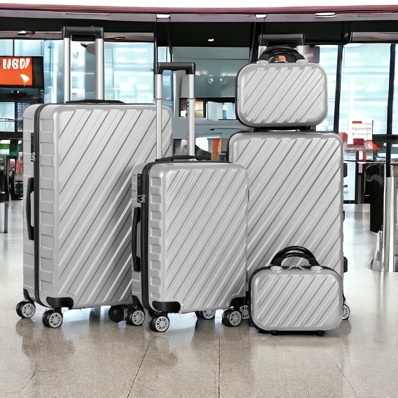 5 Pieces Luggage Set Hardcover, Aluminium Pilot Wheels Trolley Case