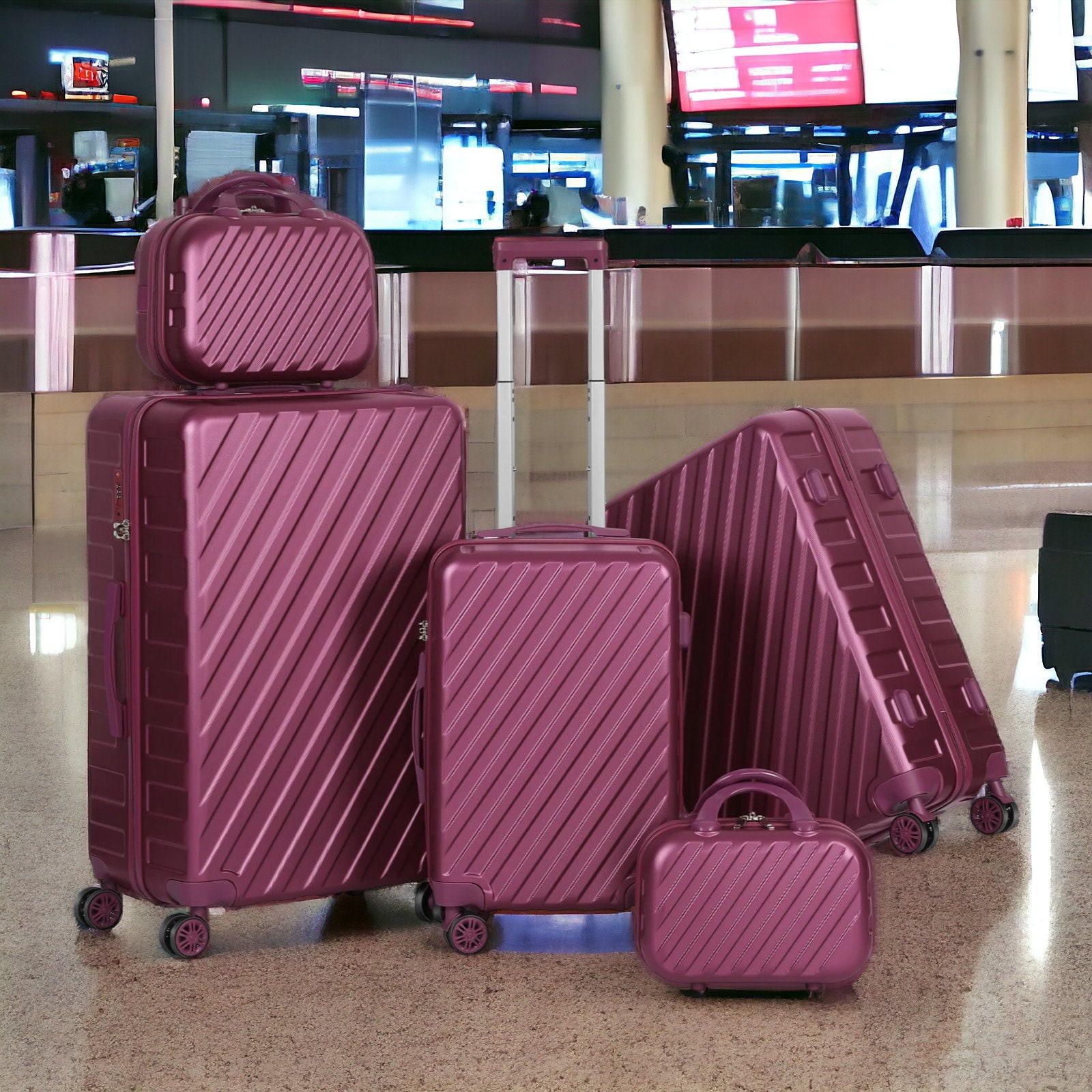 5 Pieces Luggage Set Hardcover, Aluminium Pilot Wheels Trolley Case