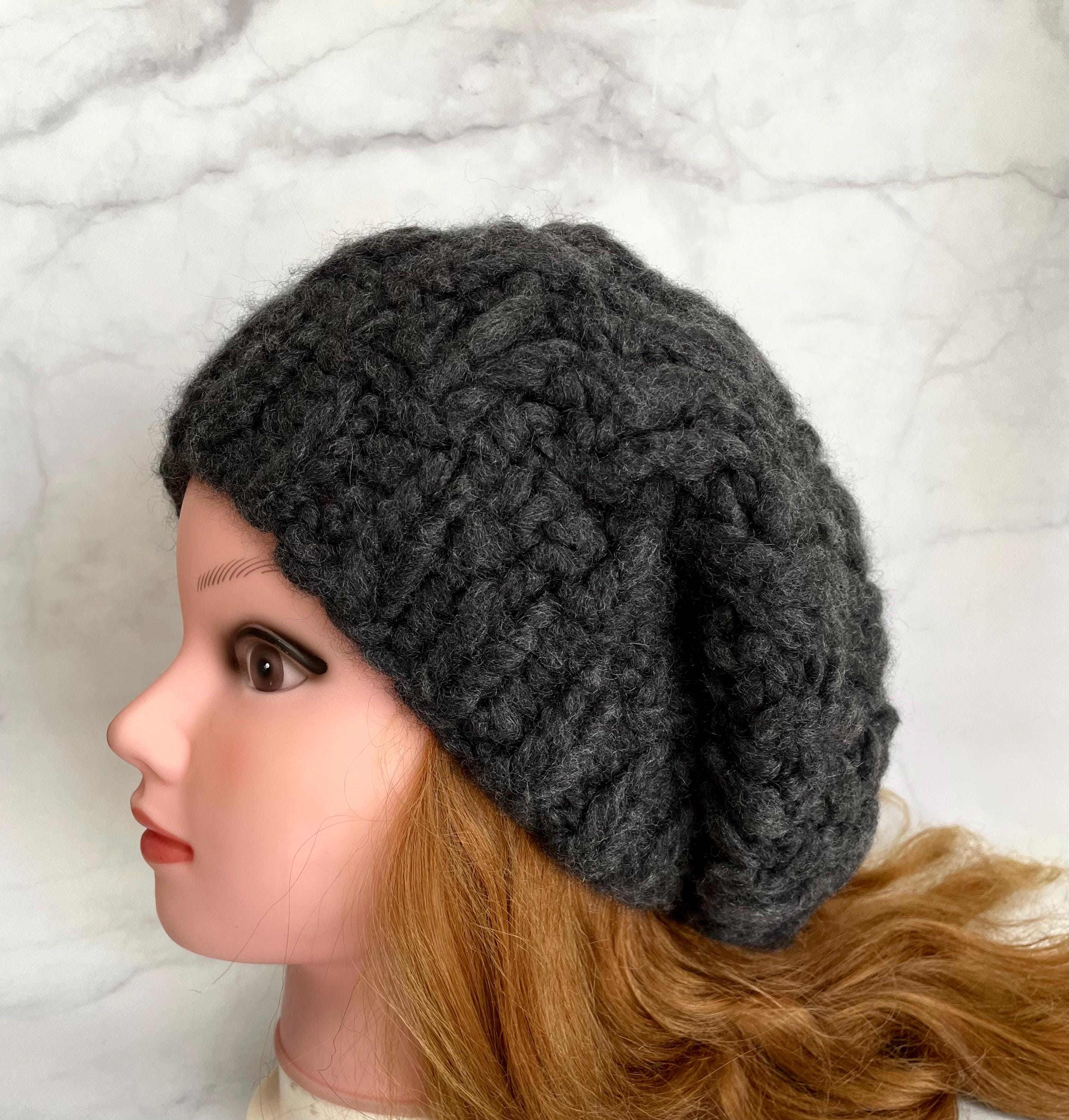 Dark Gray Wool Hat, Hand Knit Beanie, Winter Beret  display picture 2