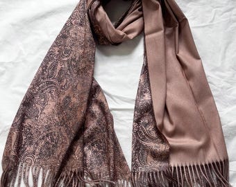 Brown Bronze Wool Scarf, Two-Tone Pashmina, Large Shawl, Accessories