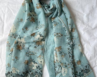 Blue Cotton Scarf,  Large Summer Shawl, Soft Wrap, Accessories