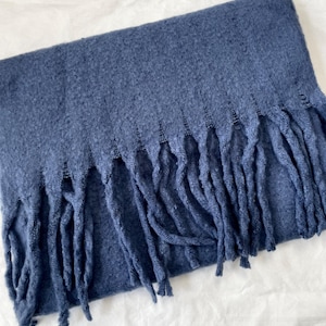 Dark Blue Scarf, Large Scarf, Wool Shawl, Soft Wrap, Warm Pashmina, Plaid, Thick Blanket, Accessories, Gift
