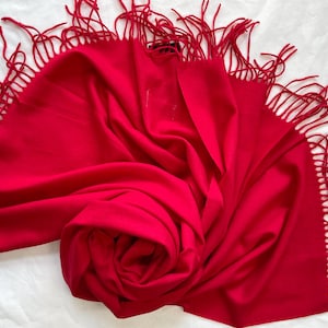 Red Large Scarf, Wool Shawl, Soft Wrap, Warm Pashmina, Accessories