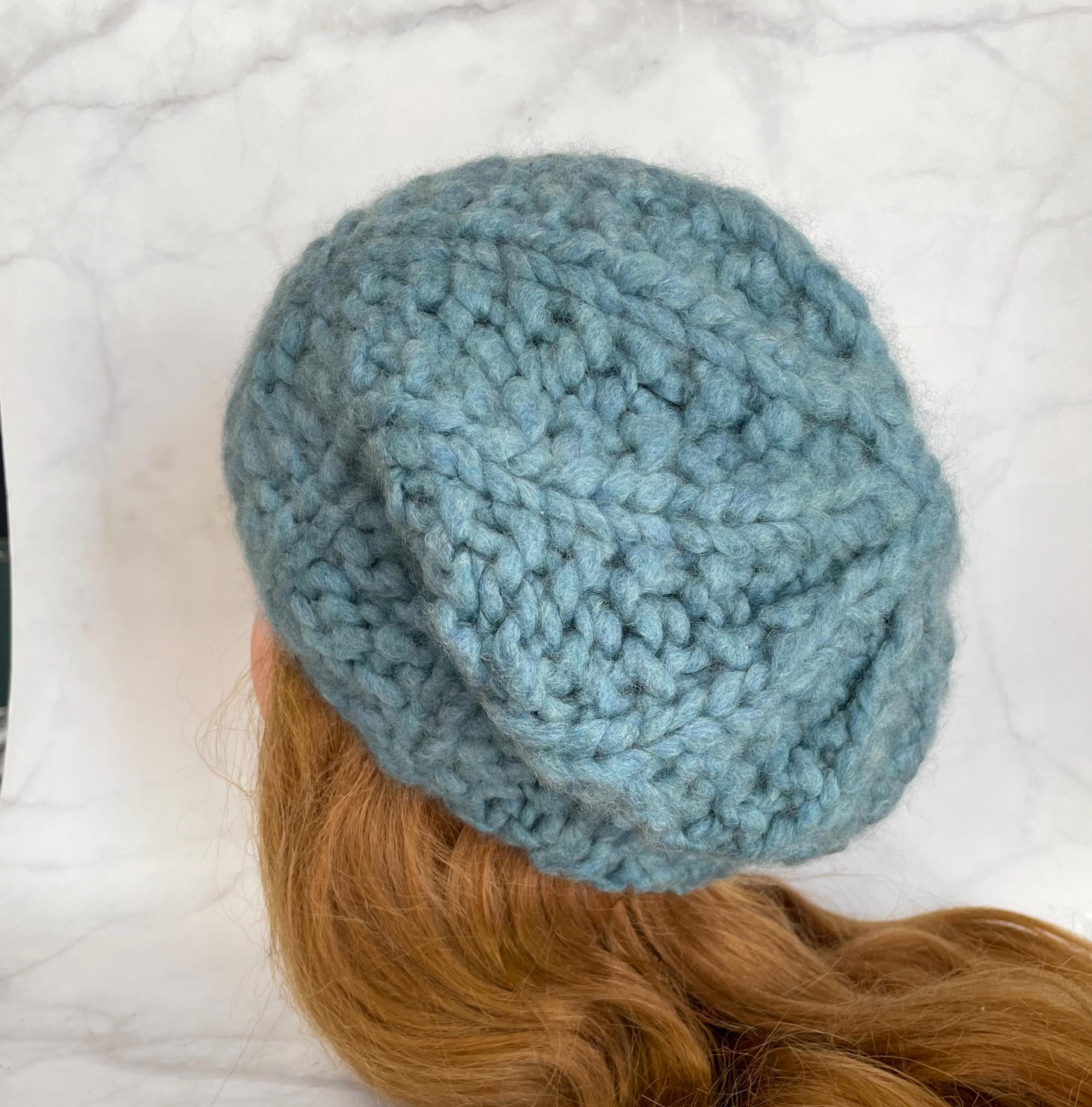 Dusty Blue Wool Hat, Hand Knit Beanie, Winter Beret  display picture 2