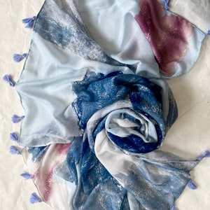 Blue Cotton Scarf: Large Summer Shawl with Tassels