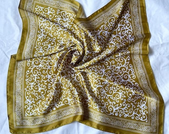 Olive Green Silk Blend Scarf: Soft Summer Shawl 26" Square