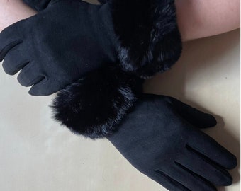 Gloves, Ladies Gloves, Black Gloves, Smart Touch Gloves, Faux Fur Cuff Gloves, Winter Accessories, Gift