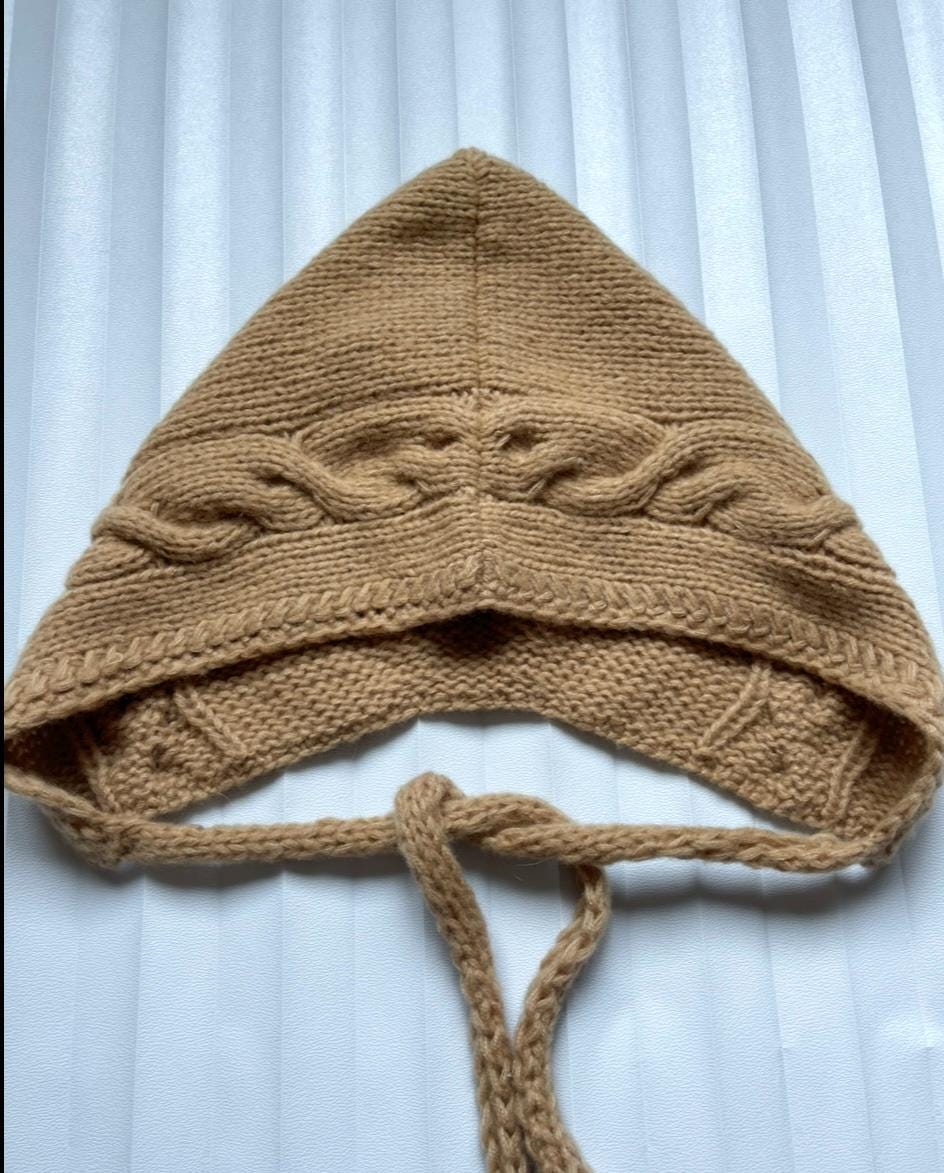 Hood Hat Women Beanie Hand Knit 100% Wool Beige Winter Snood Beret Gift NEW Hat, Hand Knit Wool Hooded Scarf, Ivory Winter Snood - Etsy main image 2