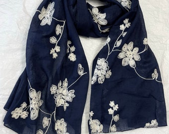 Écharpe bleue, grande écharpe, écharpe en coton, châle d'été, enveloppe douce, accessoires, cadeau