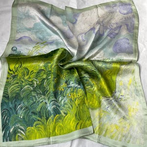 Seidenschal, kleine grüne Hals-Schal, Kopfwickel, Bandana, quadratischer Schal, Schal, Sommerschal, weiches Tuch, Damen-Accessoires, Geschenk