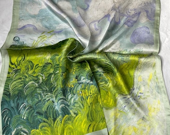 Green Silk Scarf: Small Square Neck Scarf, Soft Summer Shawl