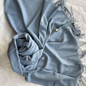 Écharpe bleu-gris, grande écharpe, châle en laine, châle doux, pashmina chaud, accessoires d&#39;hiver, cadeau