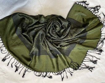 Green  Scarf, Large Scarf, Wool Shawl, Soft Silky Wrap, Warm Pashmina, Winter Accessories