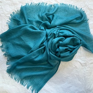 Blue Cotton Linen Scarf: Large Summer Shawl, Soft Wrap