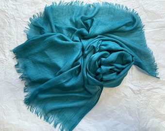 Blue Cotton Scarf, Large Summer Shawl, Soft Wrap