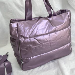 Puffer Tote Bag, Large Padded Bag, Purple Bag, Padded Bag,Gray Winter Puffy Bag,Winter Accessories,Gift