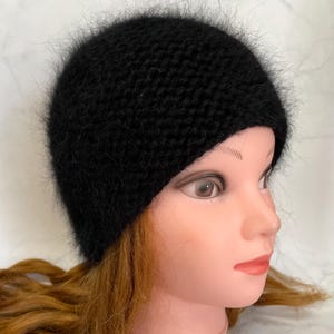 Black Hat, Knit Wool  Angora Beanie, Hat, Warm Beret, Women Hat, Winter Accessories, Gift