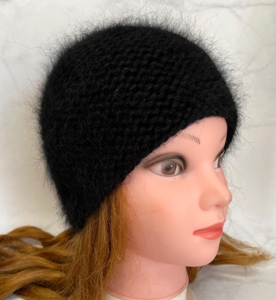 Something Special Black Angora Knit Cap Black angora wool blend large ribbed beanie hat | Glassworks  main image 3