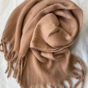 Beige/ Camel  Scarf, Large Scarf, Wool Shawl, Soft Wrap, Warm Pashmina, Plaid Scarf, Thick Blanket, Accessories, Gift