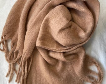 Beige Wool Scarf, Plaid, Large Warm Shawl, Winter Wrap, Accessories