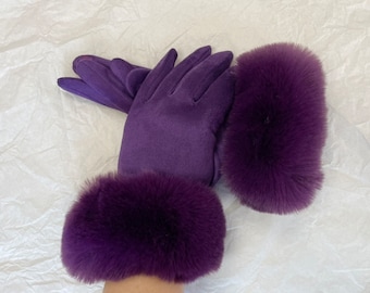 Gloves, Ladies Gloves, Purple Gloves, Smart Touch Gloves, Faux Fur Cuff Gloves, Winter Accessories, Gift