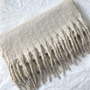 Scarf, White Large Scarf, Wool Shawl, Soft Wrap, Warm Pashmina, Plaid Scarf, Thick Blanket, Accessories, Gift