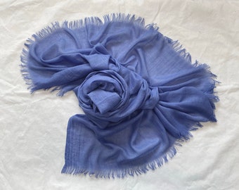 Denim Blue Cotton Linen Scarf: Large Summer Shawl, Soft Wrap