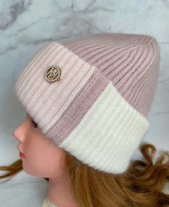 Pink Rabbit Wool Knit Hat, Winter Beanie With Brooch, Warm  display picture 3