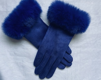 Royal Blue Gloves: Smart Touch Faux Fur Cuff Winter Gloves