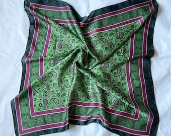 Green Silk Neck Scarf, Soft Square Summer Shawl, Women's Headwrap, Bandana