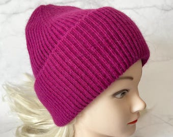 Rabbit Wool Knit Hat: Purple Red Winter Beanie