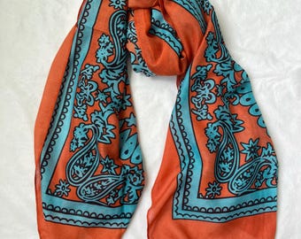 Orange Blue Cotton Scarf: Large Summer Shawl, Soft Wrap