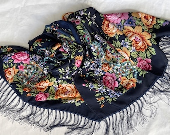 Navy Blue Scarf, Large Wool Shawl, Soft Wrap, Warm Pashmina, Winter Accessories