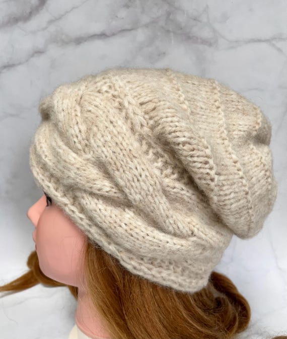Hand Knit Beige and Ivory Alpaca Beanie Hand-knit 68/32% Alpaca/organic Cotton Pacha Women main image 2