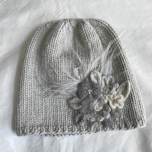 Hat, Knit Wool Beanie, Light Gray Hat, Warm Beret, Women Hat, Winter Accessories, Gift