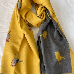 Scarf, Large Scarf, Yellow/ Gray Scarf, Wool Shawl, Two Side Soft Wrap, Warm Pashmina, Winter Accessories, Gift