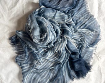 Large Denim Blue Cotton Scarf, Soft Summer Shawl