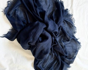 Navy Blue Cotton Scarf, Summer Shawl, Pareo, Large Soft Wrap,  Accessories